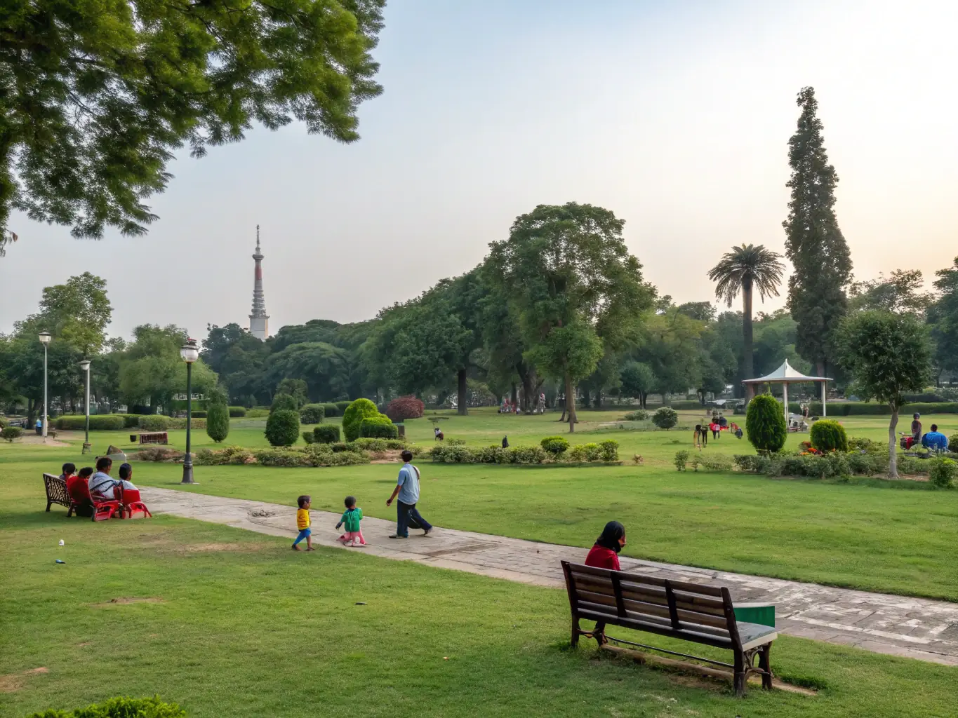 A community gathering at a local park, featuring families participating in recreational games and activities organized by MUR-MUR NATURE.