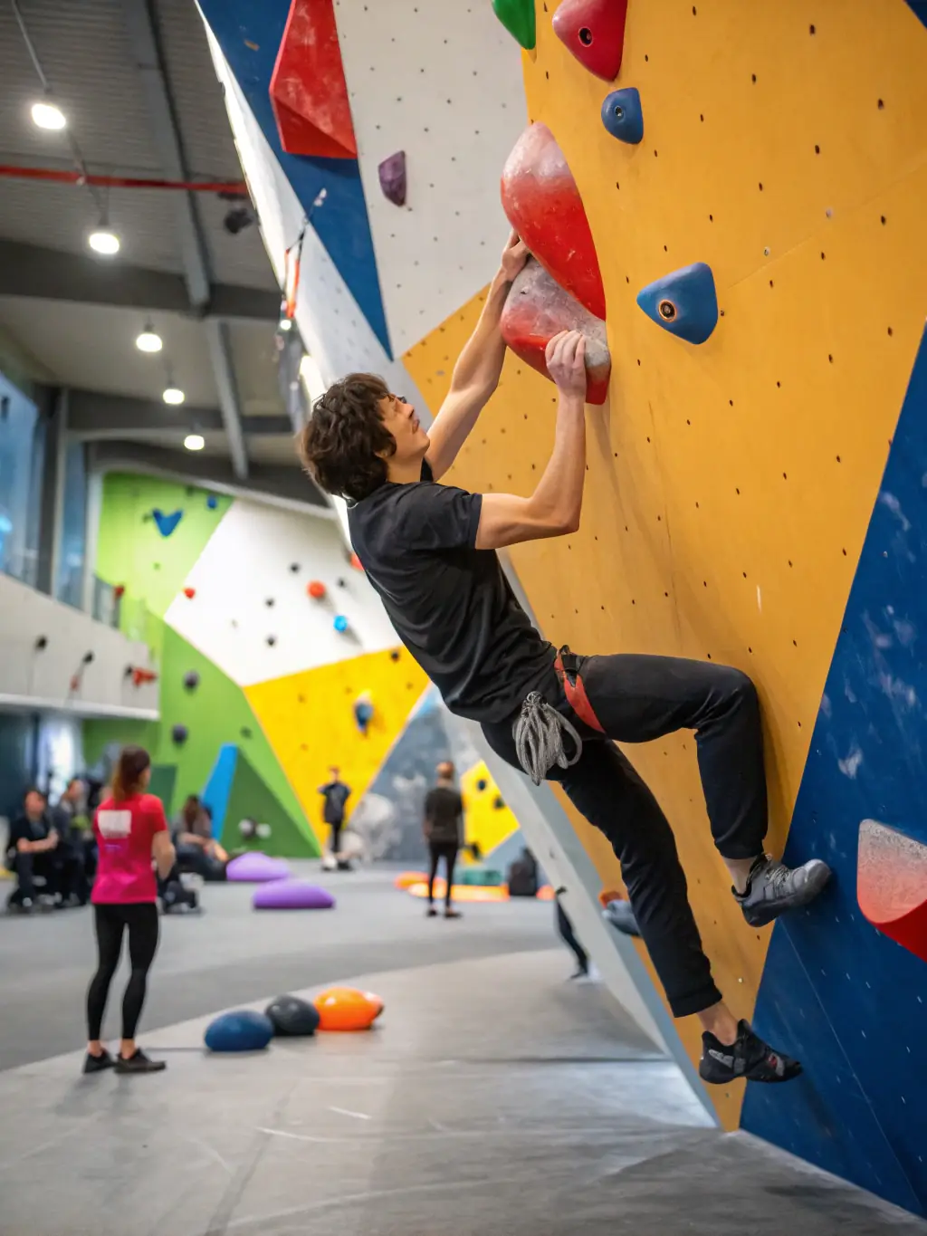 A close-up shot of a child confidently climbing a rock wall, demonstrating personal growth and achievement.