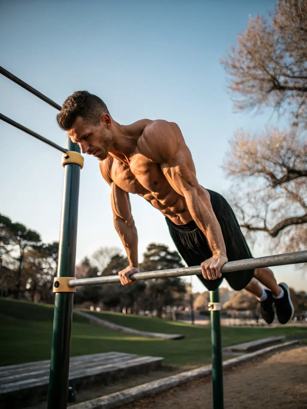 A person stretching and preparing for a climb, with a focus on their strong physique and healthy posture, illustrating the physical fitness benefits of participating in MUR-MUR NATURE's activities.