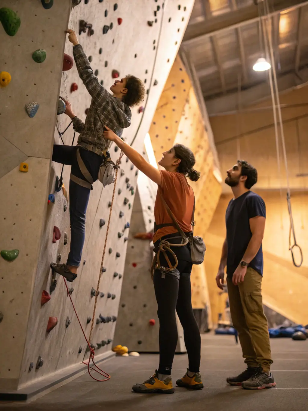 A photo of instructors guiding participants during a climbing session, emphasizing the expertise and dedication of MUR-MUR NATURE's team in ensuring safe and inclusive access to climbing facilities.